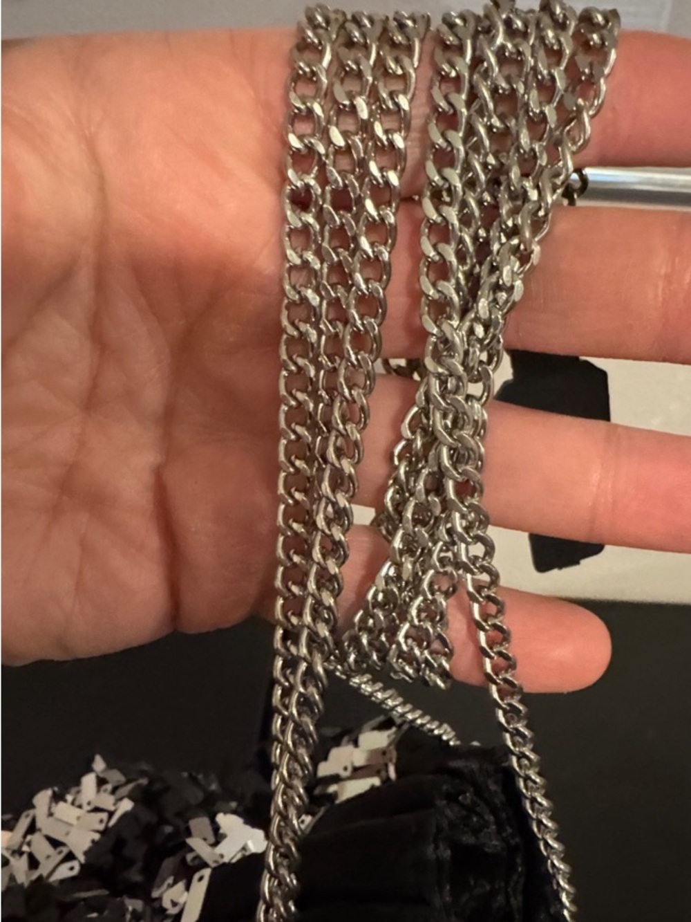 Betsey Johnson Black and Silver Sequin Chain Bucket Bag - Picture 6 of 7